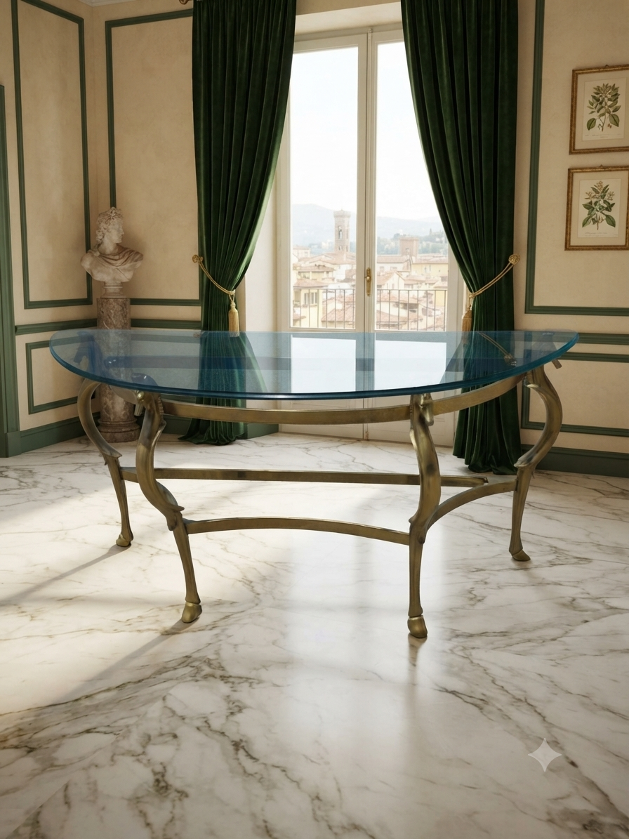 Credenza Italian Demilune de Caballitos de Mar en Bronce Pulido Hollywood Regency 🌿🏛️🌿