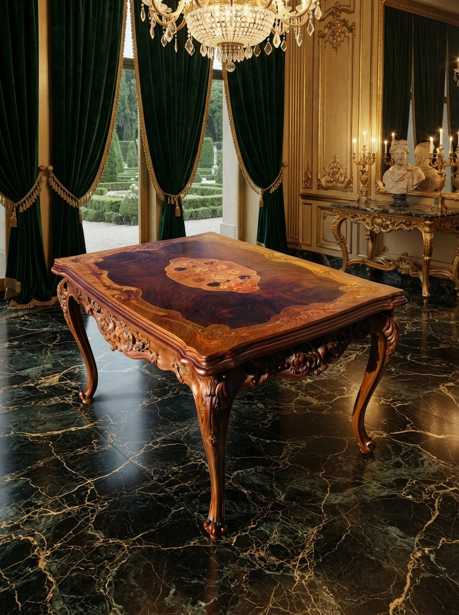 Mesa Antigua Con Incrustaciones En La Madera ✨