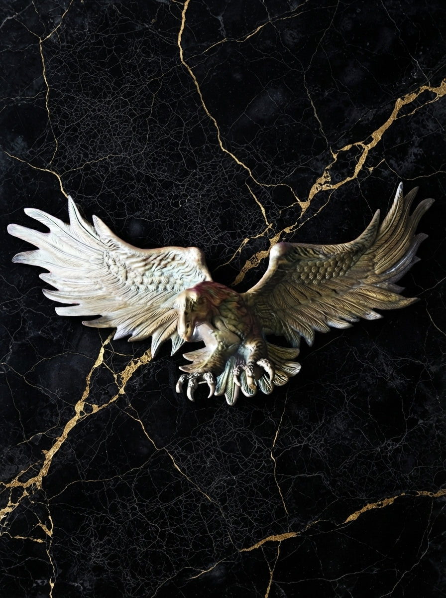 Escultura De Aguila Bronce Dorado Con Patina Verde🦅