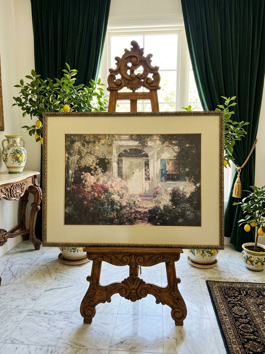 uadro al Oleo – Escena de Jardín con Entrada de Casa🌸🏛️🌸