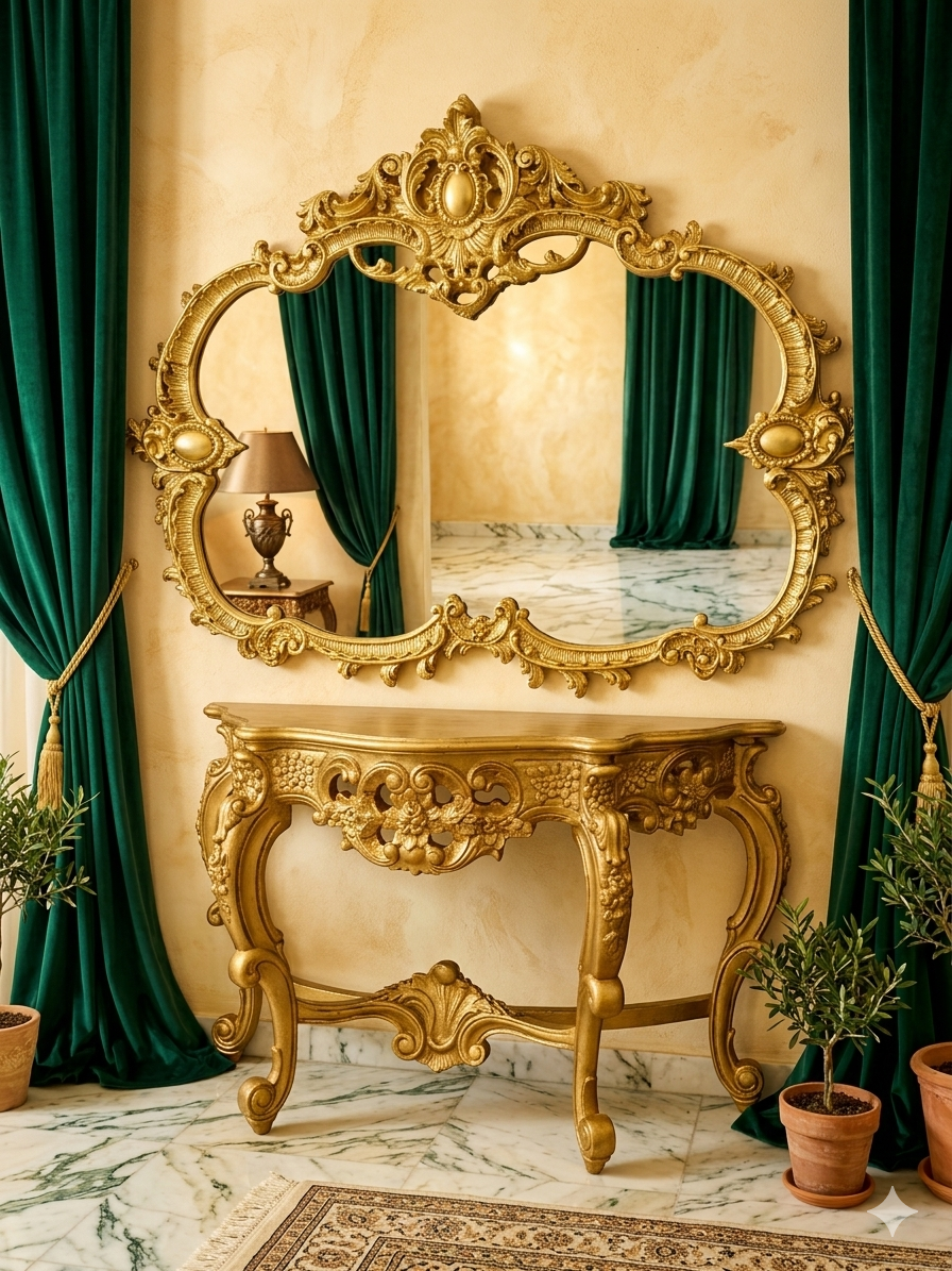 Elegant Gilded Baroque Mirror and Console 🌿🏛️🌿