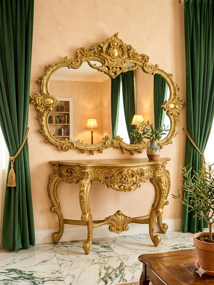 Elegant Gilded Baroque Mirror and Console 🌿🏛️🌿