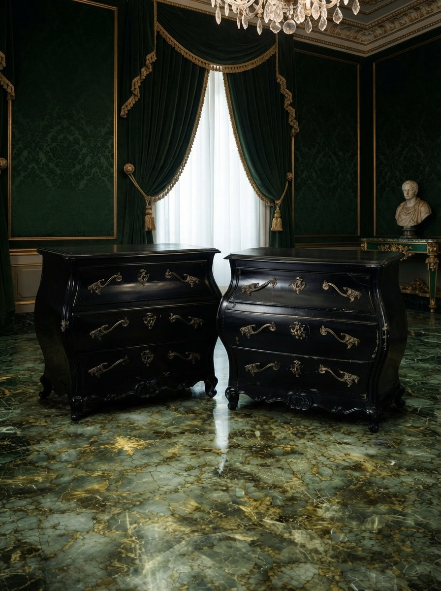 Pair of Louis XV-style bombé chests by Baker Furniture 🇫🇷🖤🌿