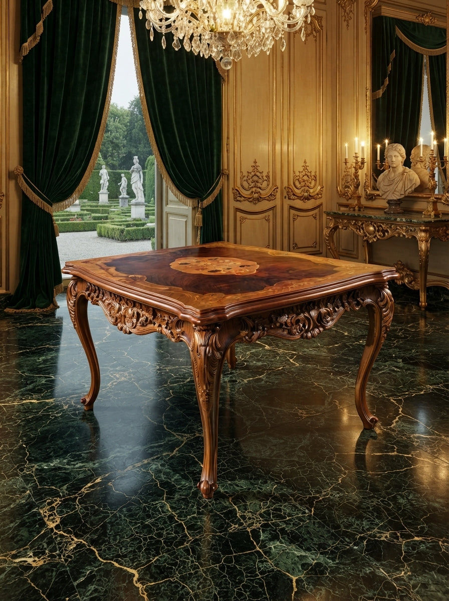 Mesa Antigua Con Incrustaciones En La Madera ✨