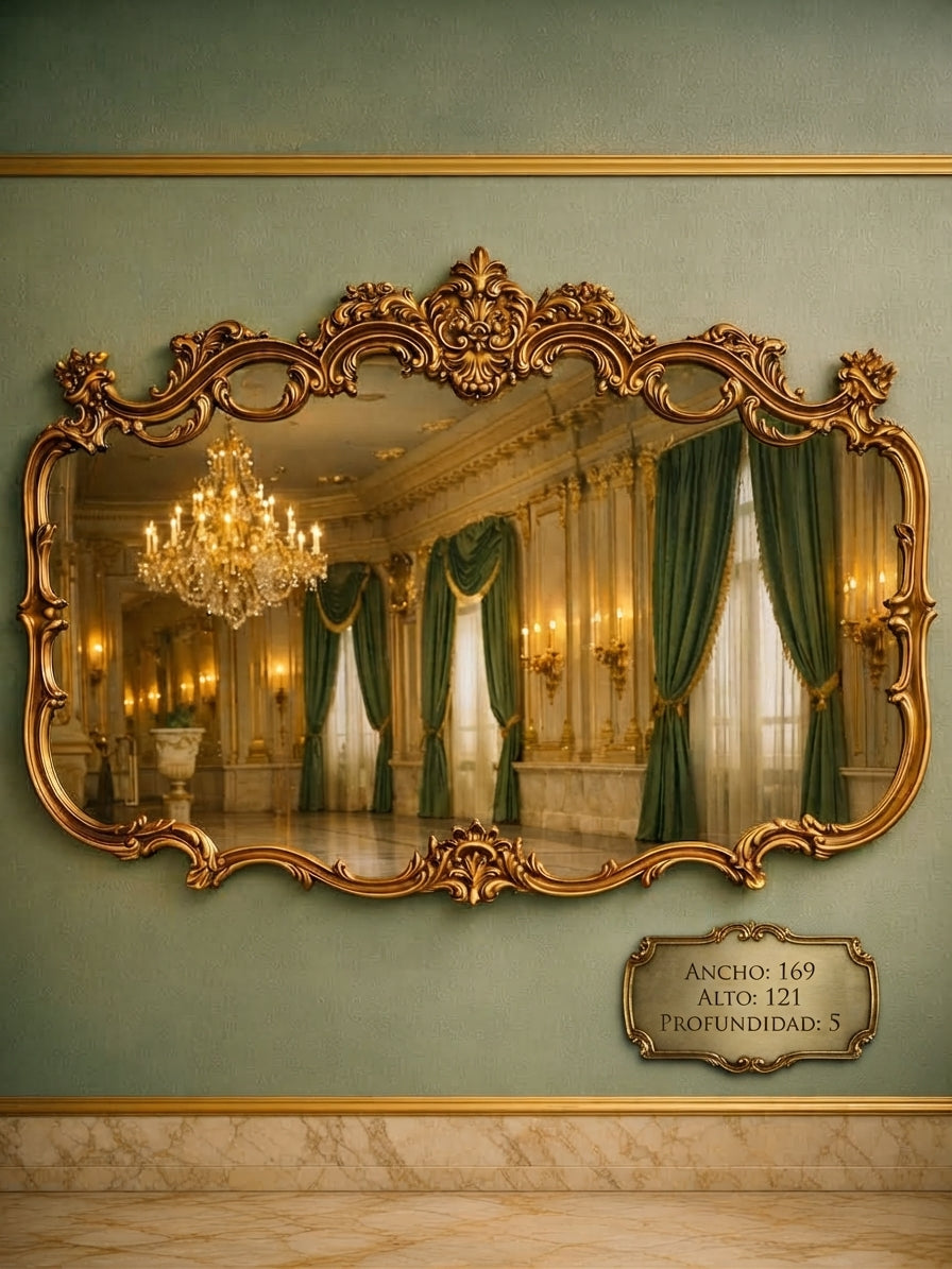 Espejo Diseño Esilo Barroco Guildan Mirror en Hoja de Oro🪞🏛️🌿