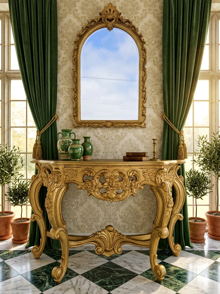 Credenza with Mirror – Aged Gold 🪞🏛️🌿