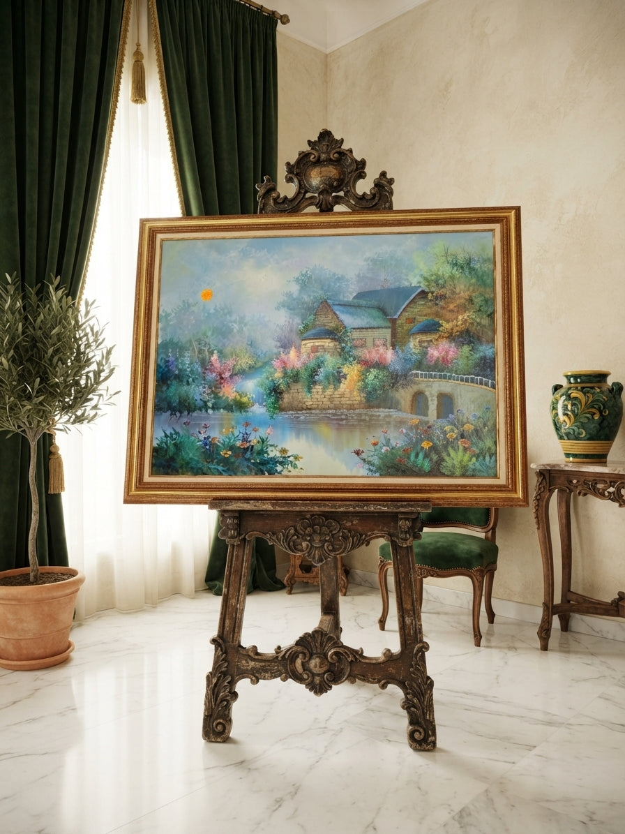 Cuadro de Paisaje con Casa Señorial – Pintura Original Firmada🌸🏛️🌸