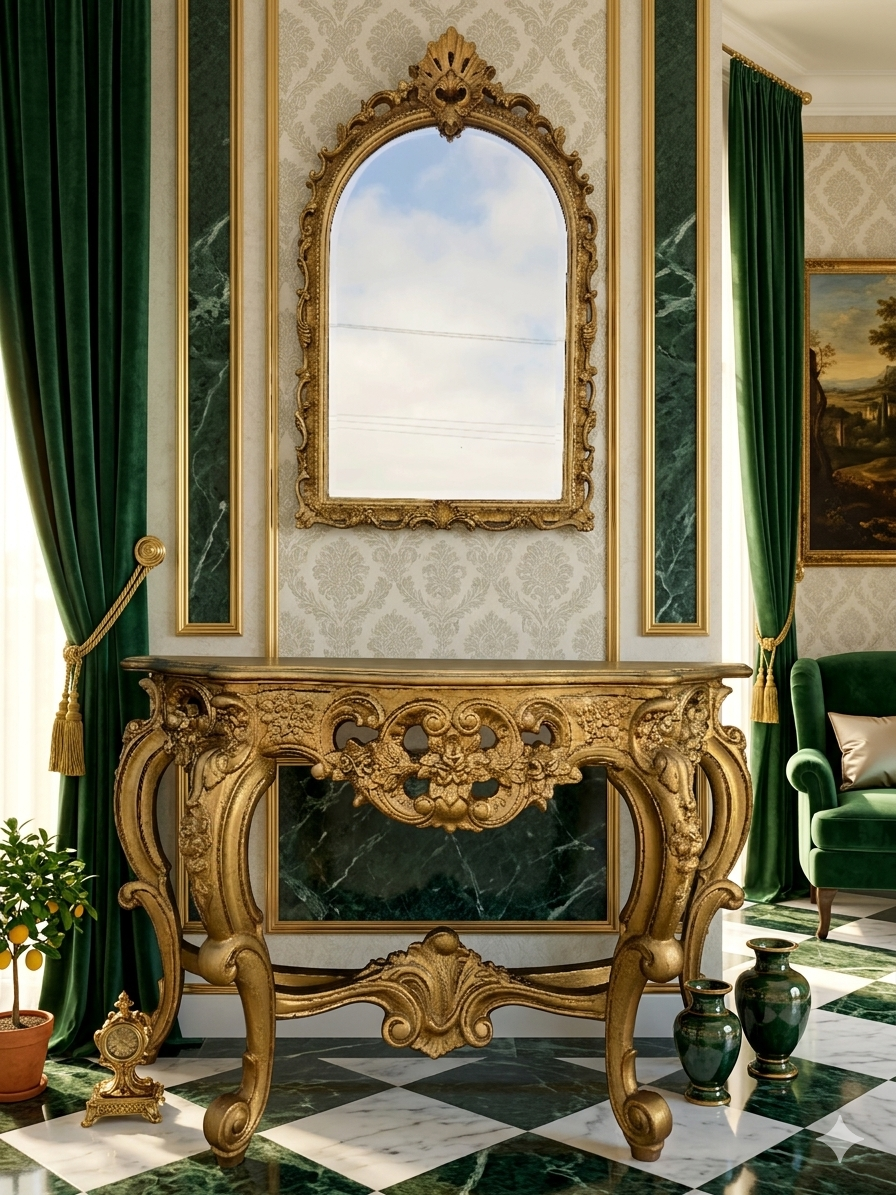 Credenza with Mirror – Aged Gold 🪞🏛️🌿