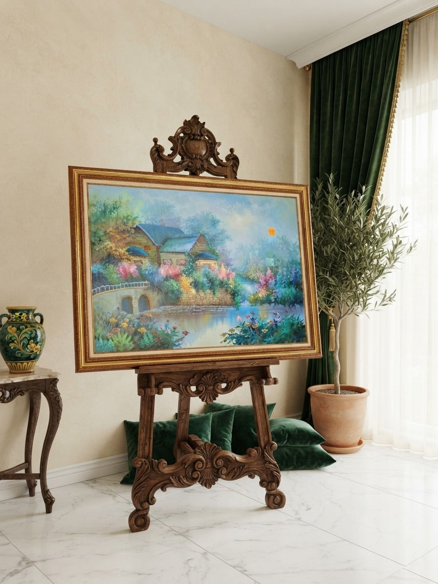 Cuadro de Paisaje con Casa Señorial – Pintura Original Firmada🌸🏛️🌸
