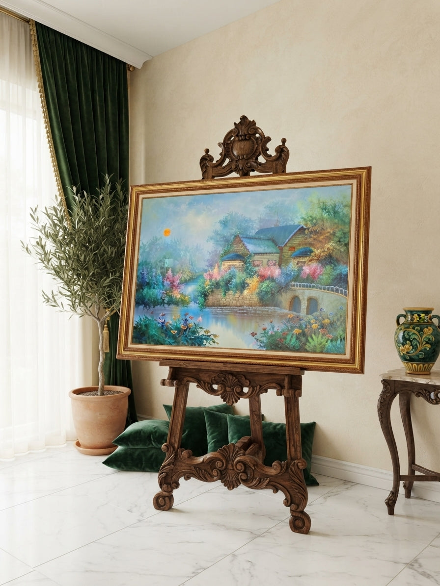 Cuadro de Paisaje con Casa Señorial – Pintura Original Firmada🌸🏛️🌸