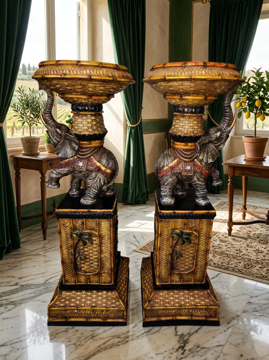 Par de Pedestales de Elefantes – Estilo Tropical Design Toscano 🌴🏛️🌹