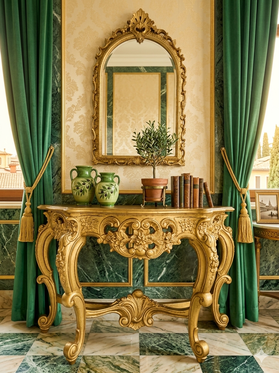 Credenza with Mirror – Aged Gold 🪞🏛️🌿