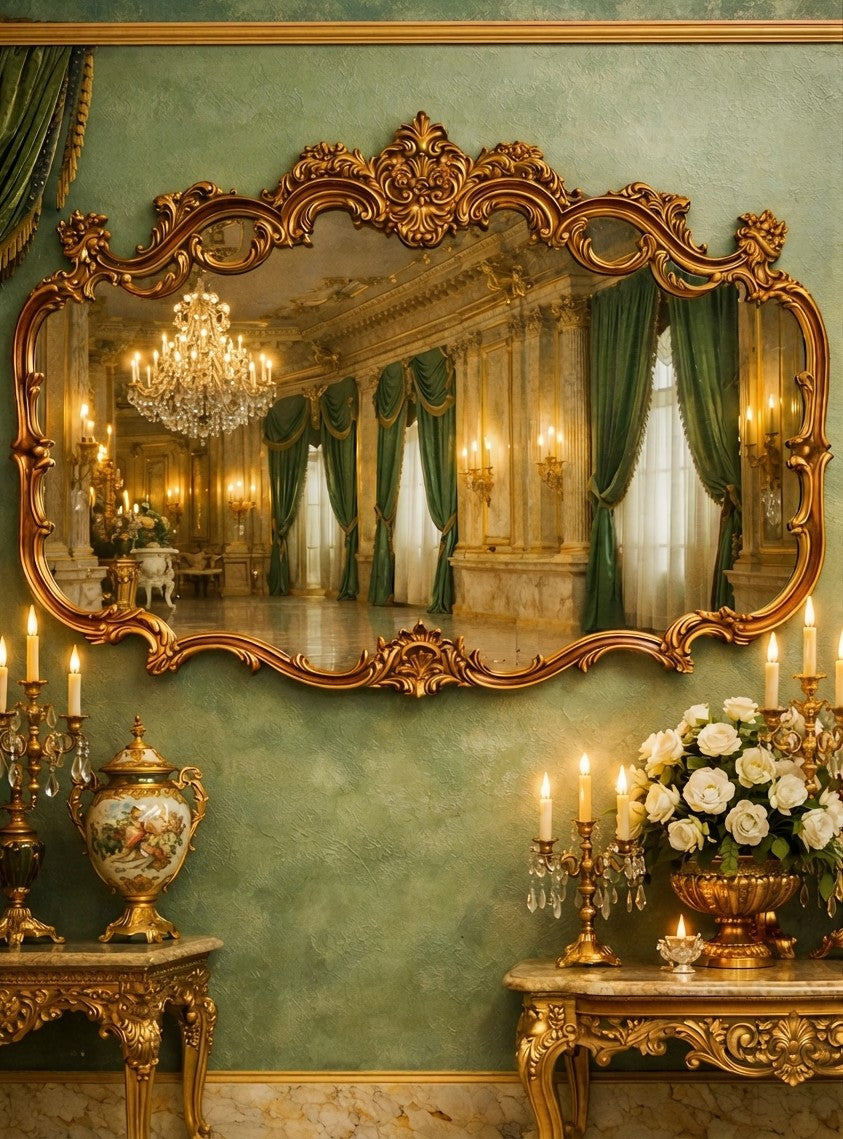 Espejo Diseño Esilo Barroco Guildan Mirror en Hoja de Oro🪞🏛️🌿