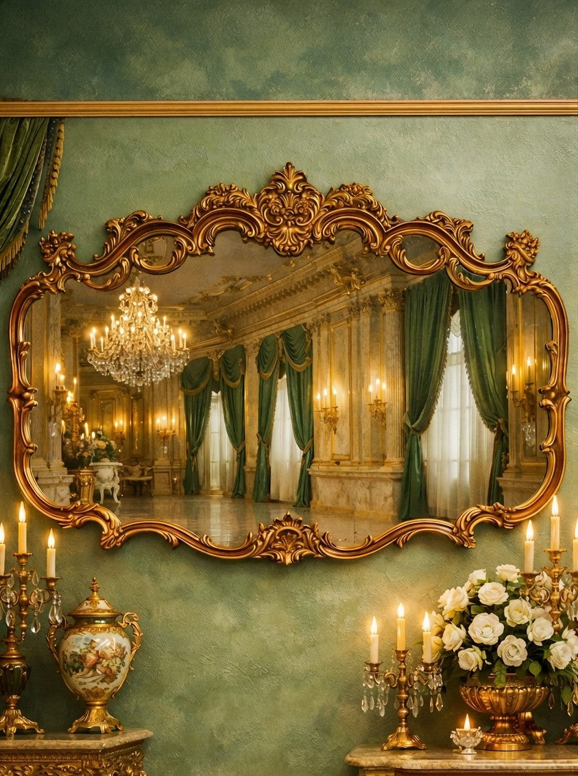 Espejo Diseño Esilo Barroco Guildan Mirror en Hoja de Oro🪞🏛️🌿