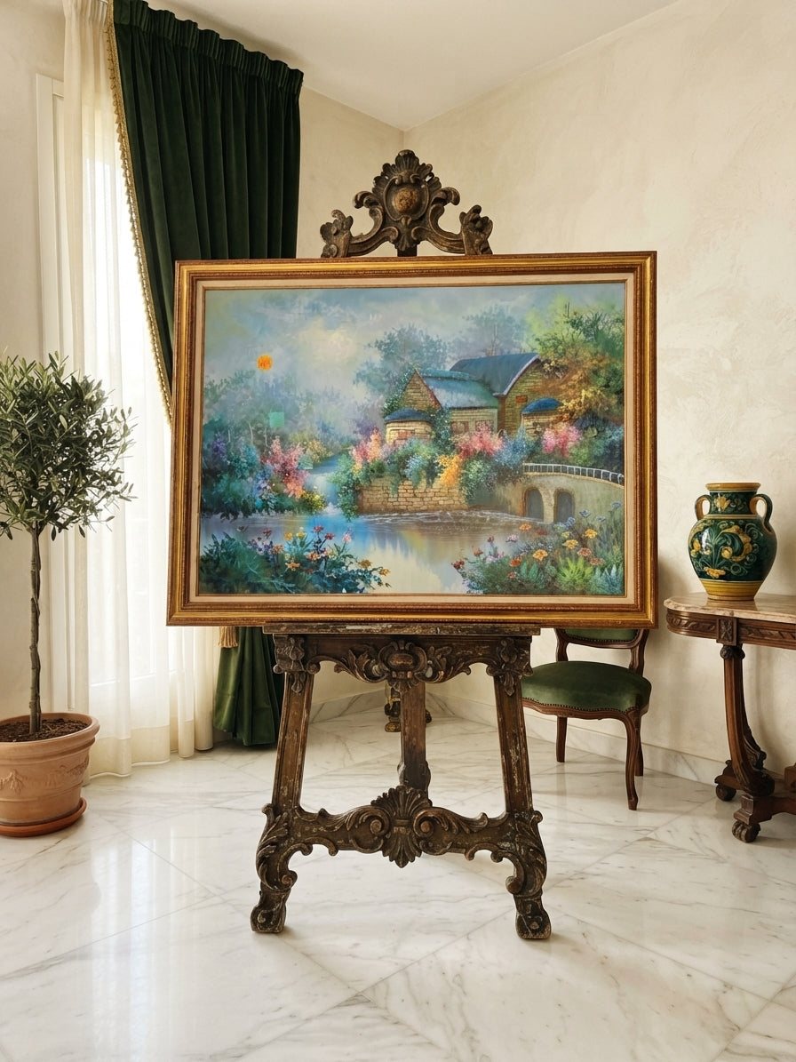 Cuadro de Paisaje con Casa Señorial – Pintura Original Firmada🌸🏛️🌸