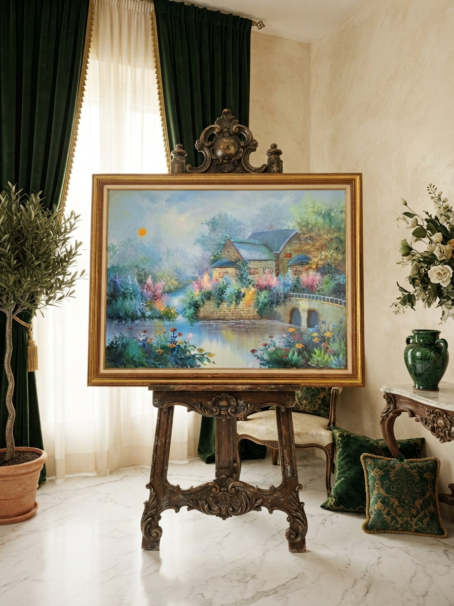 Cuadro de Paisaje con Casa Señorial – Pintura Original Firmada🌸🏛️🌸