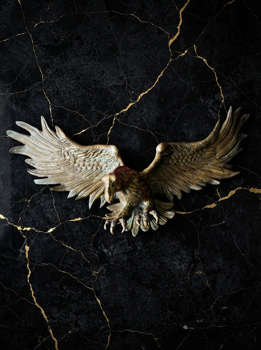 Escultura De Aguila Bronce Dorado Con Patina Verde🦅