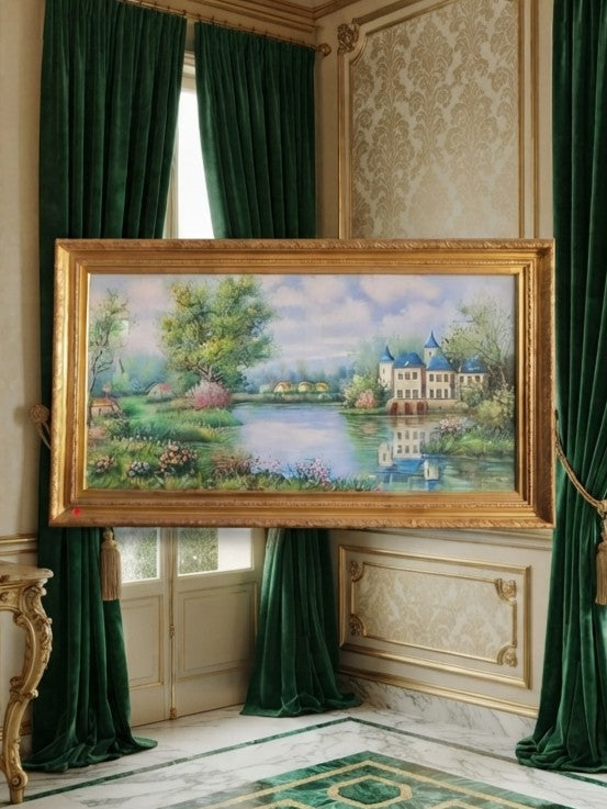 Cuadro original de casa señorial con hermoso paisaje por W.Hodges🖌️🎨