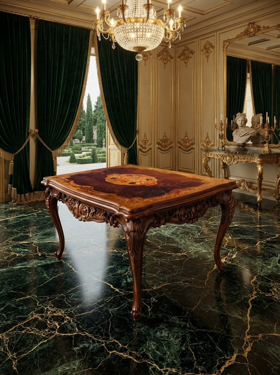 Mesa Antigua Con Incrustaciones En La Madera ✨