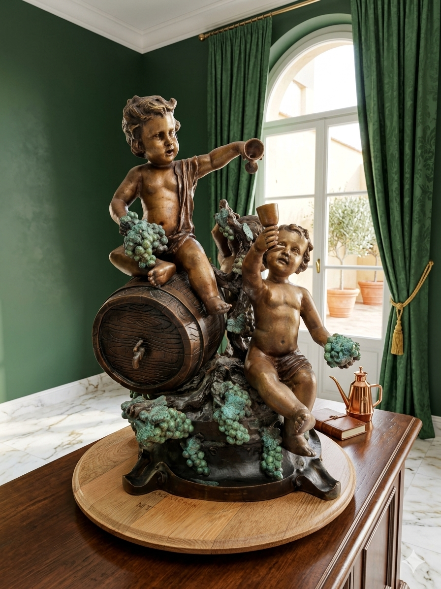 Bronze Sculpture with Bacchic Putti – A Celebration of Wine and Abundance 🌿🪙🍇