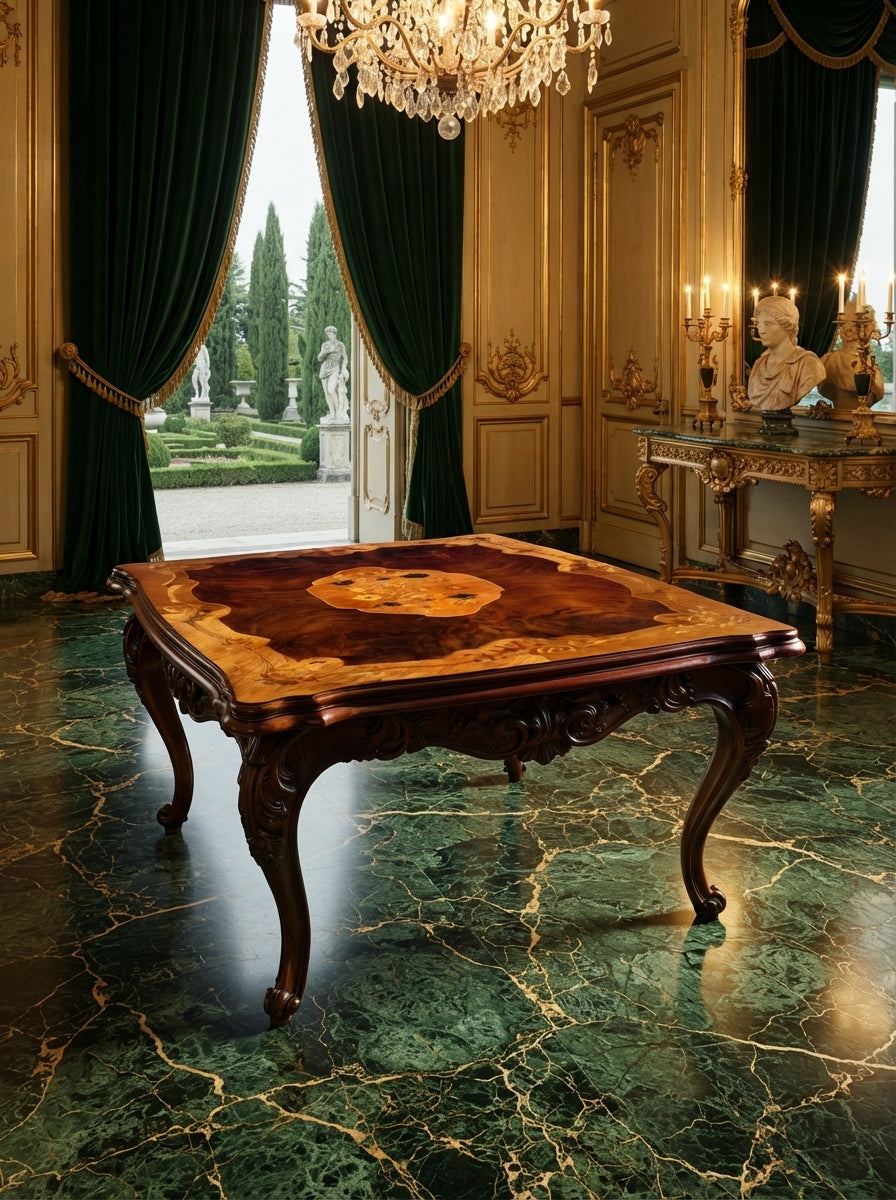 Mesa Antigua Con Incrustaciones En La Madera ✨