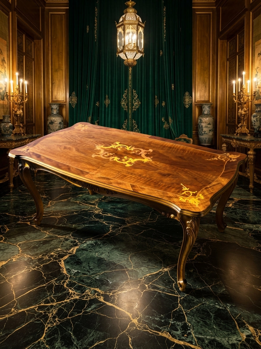 Par de Mesitas Antiguas Europeas – Elegancia y Marquetería Artesanal ✨🏛️🌟