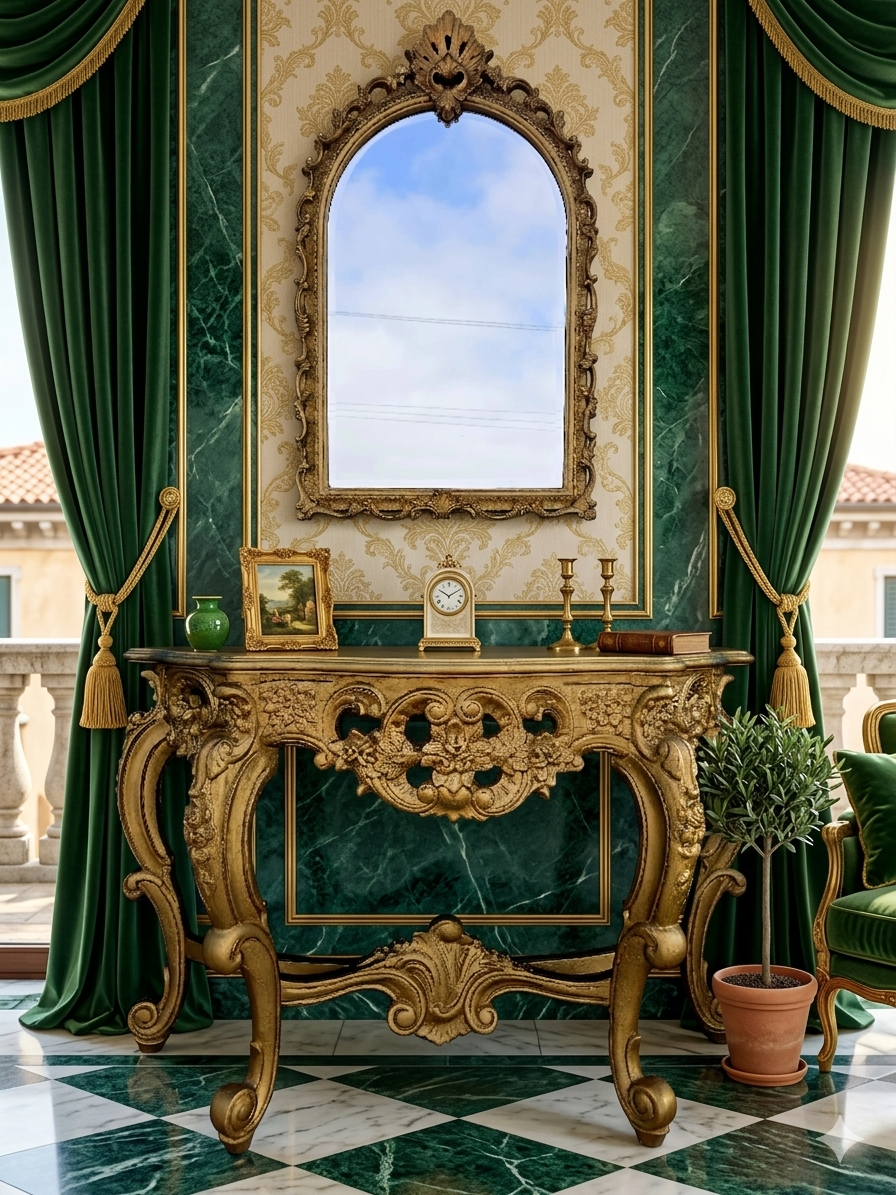 Credenza with Mirror – Aged Gold 🪞🏛️🌿