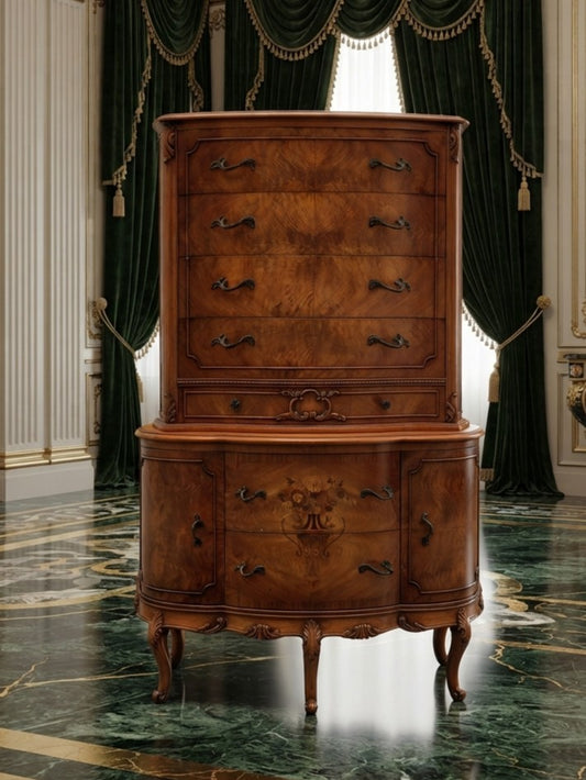Antique Carved Dresser with Flamed Wood Veneer🍃🏺