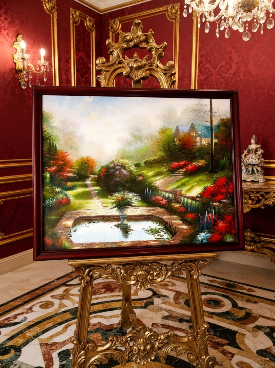 Jardin Señorial en Luz Otoñal – Pintura Original sobre Lienzo 🖌️🎨