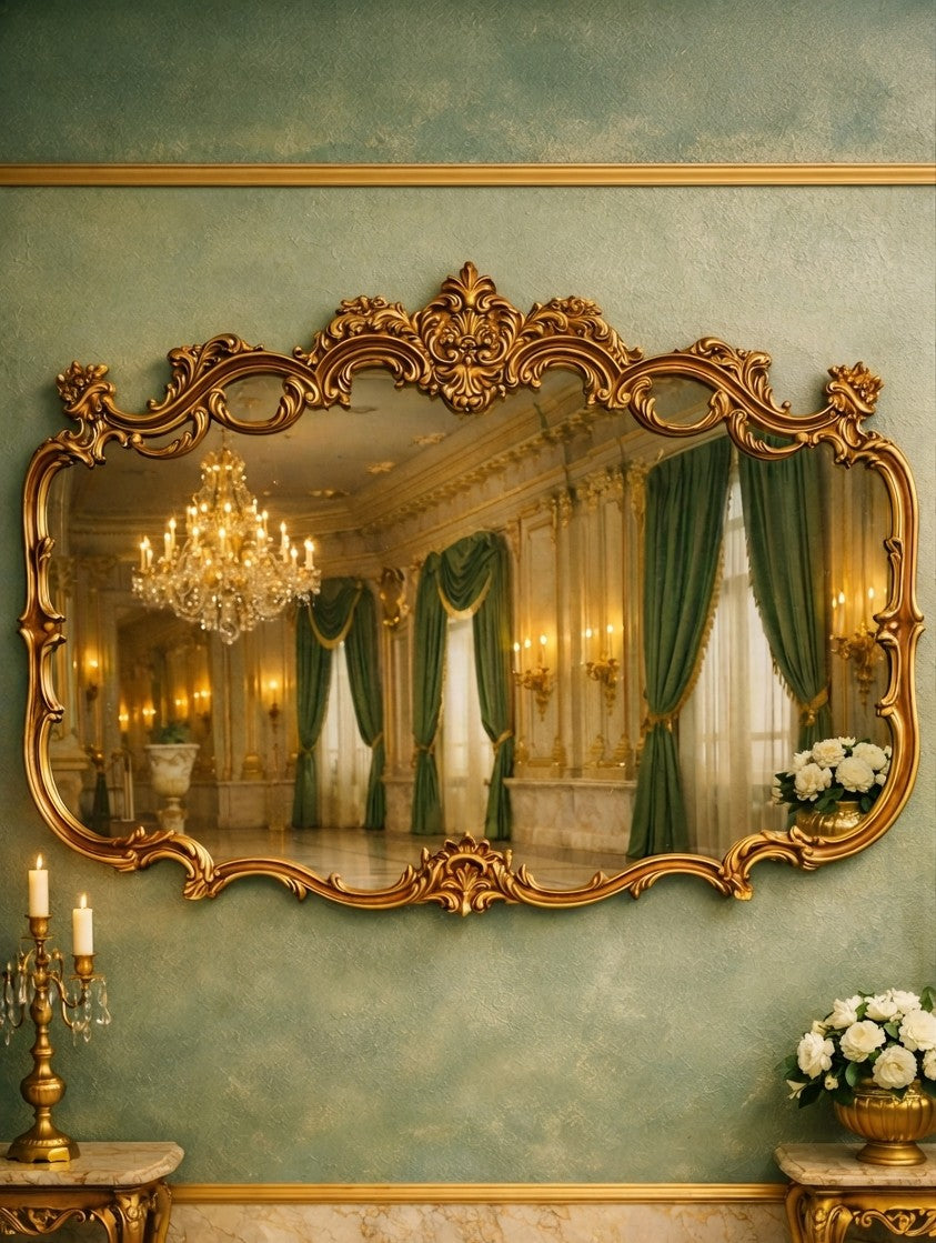 Espejo Diseño Esilo Barroco Guildan Mirror en Hoja de Oro🪞🏛️🌿
