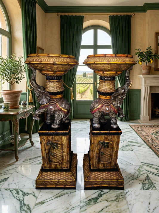 Par de Pedestales de Elefantes – Estilo Tropical Design Toscano 🌴🏛️🌹