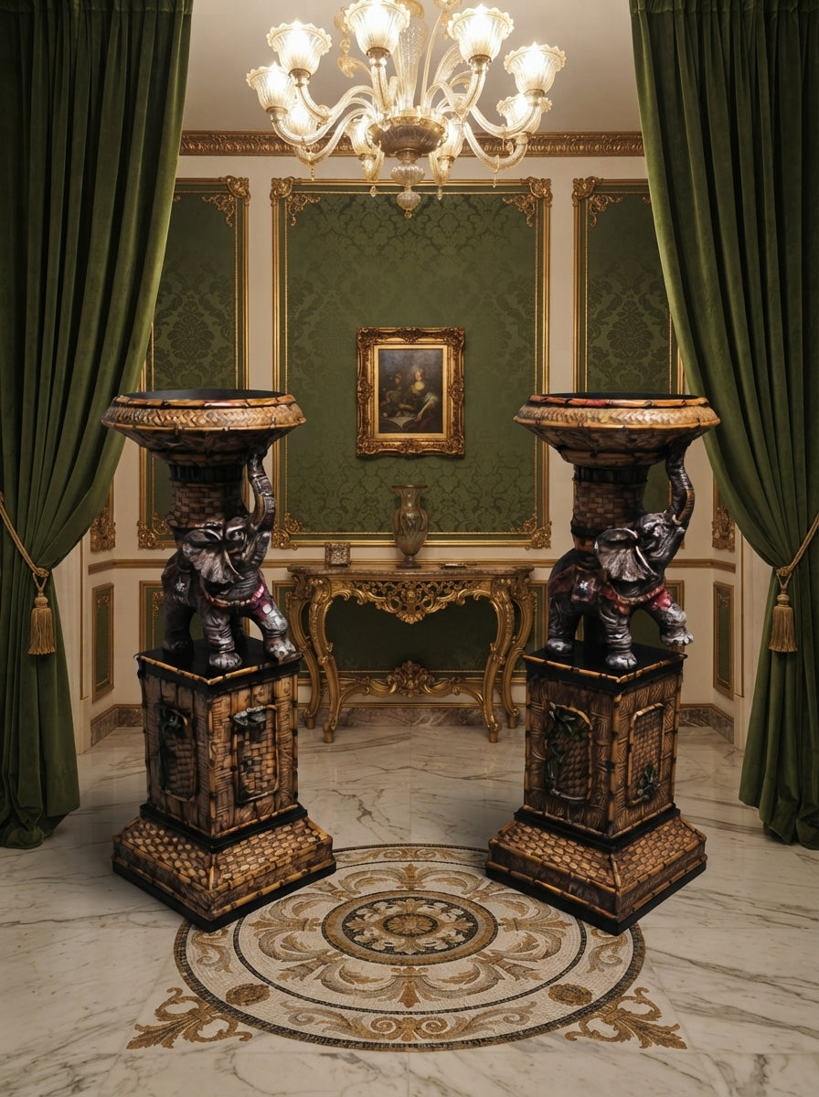 Pair of Elephant Pedestal Tables – Toscano Tropical Design 🌴🏛️🌹