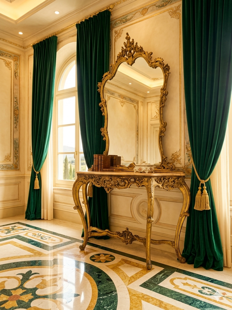 Italian Console Set with Marble Top and Mirror – Louis XV Style (1890–1919) 🌿🏛️🌿