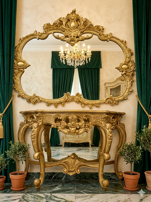 Espejo y Consola Barrocos Dorados de Gran Elegancia 🌿🏛️🌿