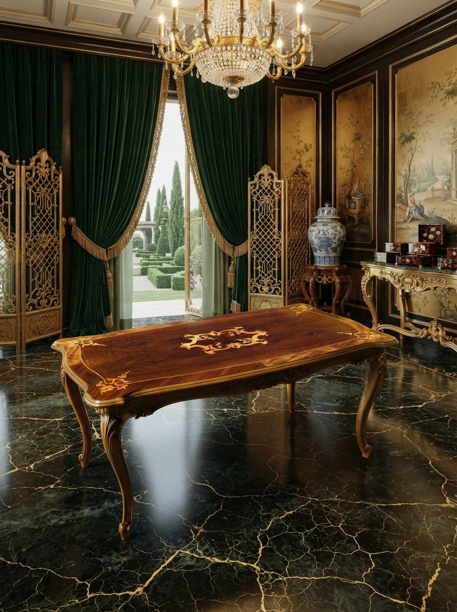 Par de Mesitas Antiguas Europeas – Elegancia y Marquetería Artesanal ✨🏛️🌟
