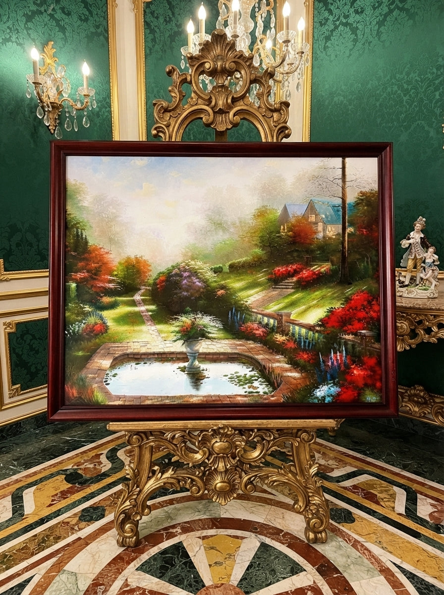 Jardin Señorial en Luz Otoñal – Pintura Original sobre Lienzo 🖌️🎨