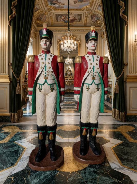 Soldados Navideños Nutcracker – Par Monumental en Resina Fundida Pintados a Mano 🎄❄️🎅