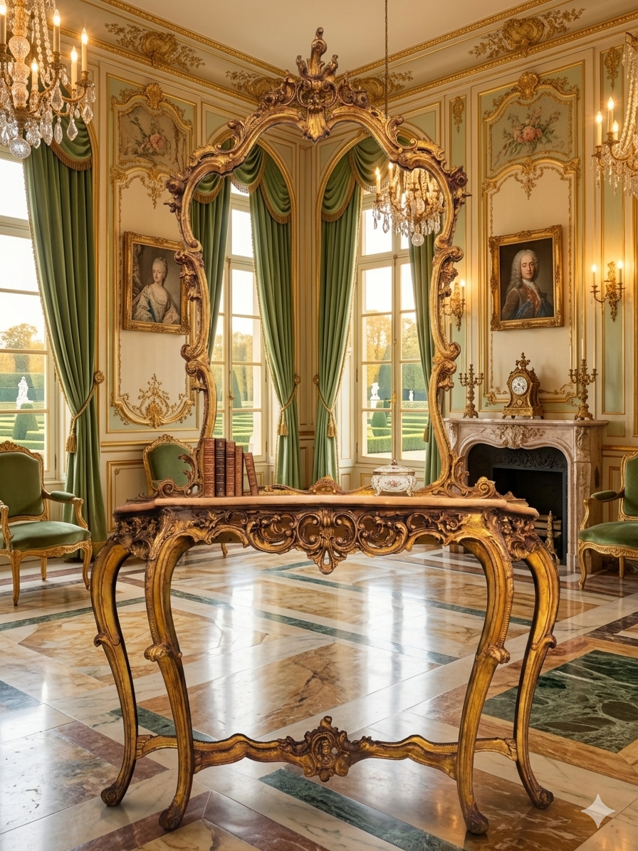 Italian Console Set with Marble Top and Mirror – Louis XV Style (1890–1919) 🌿🏛️🌿