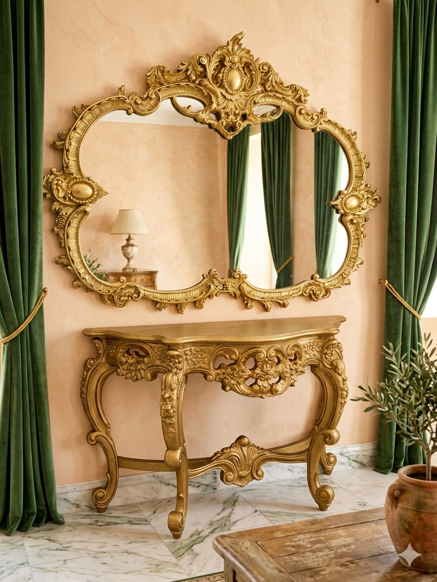 Elegant Gilded Baroque Mirror and Console 🌿🏛️🌿