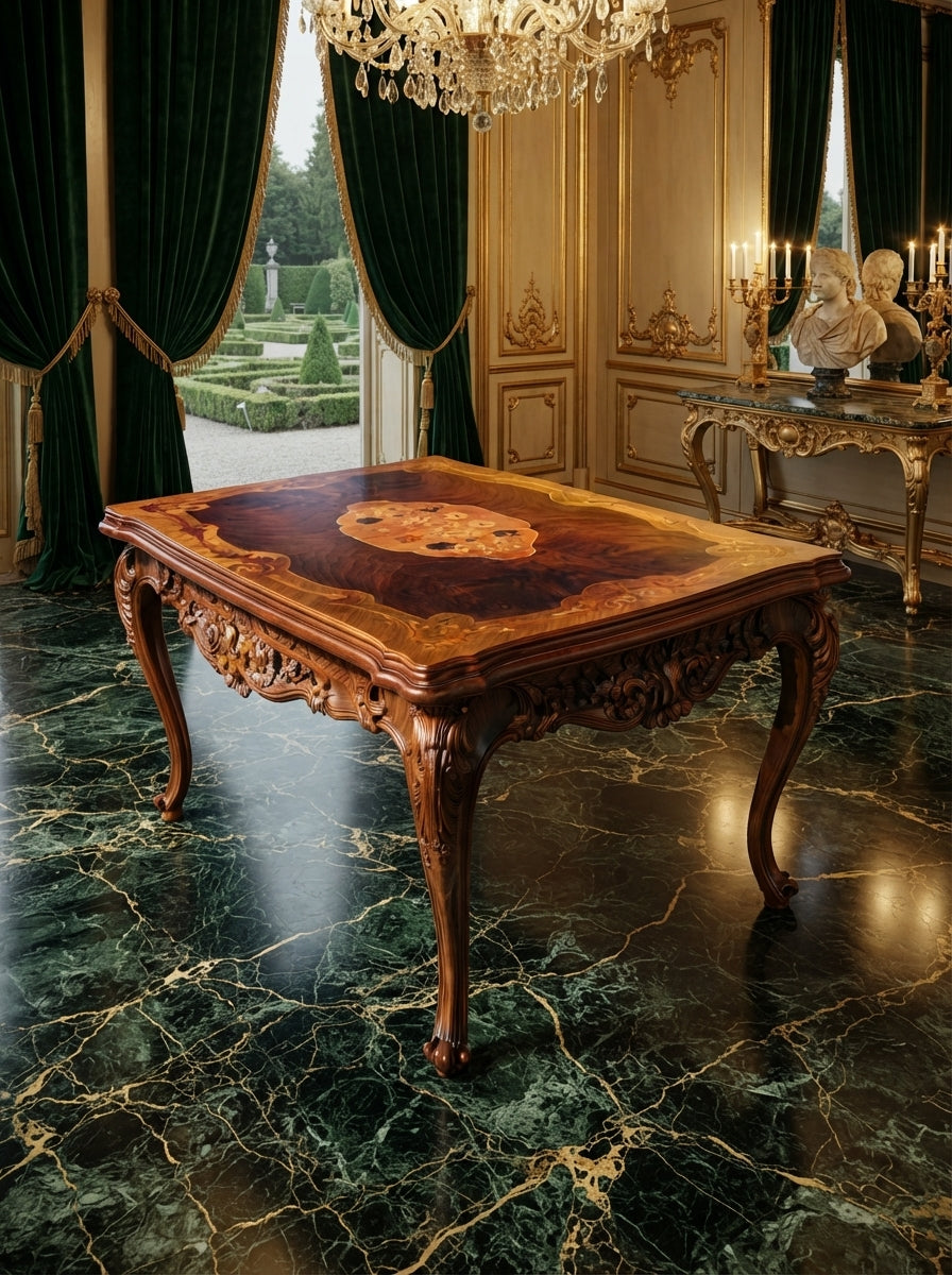 Mesa Antigua Con Incrustaciones En La Madera ✨