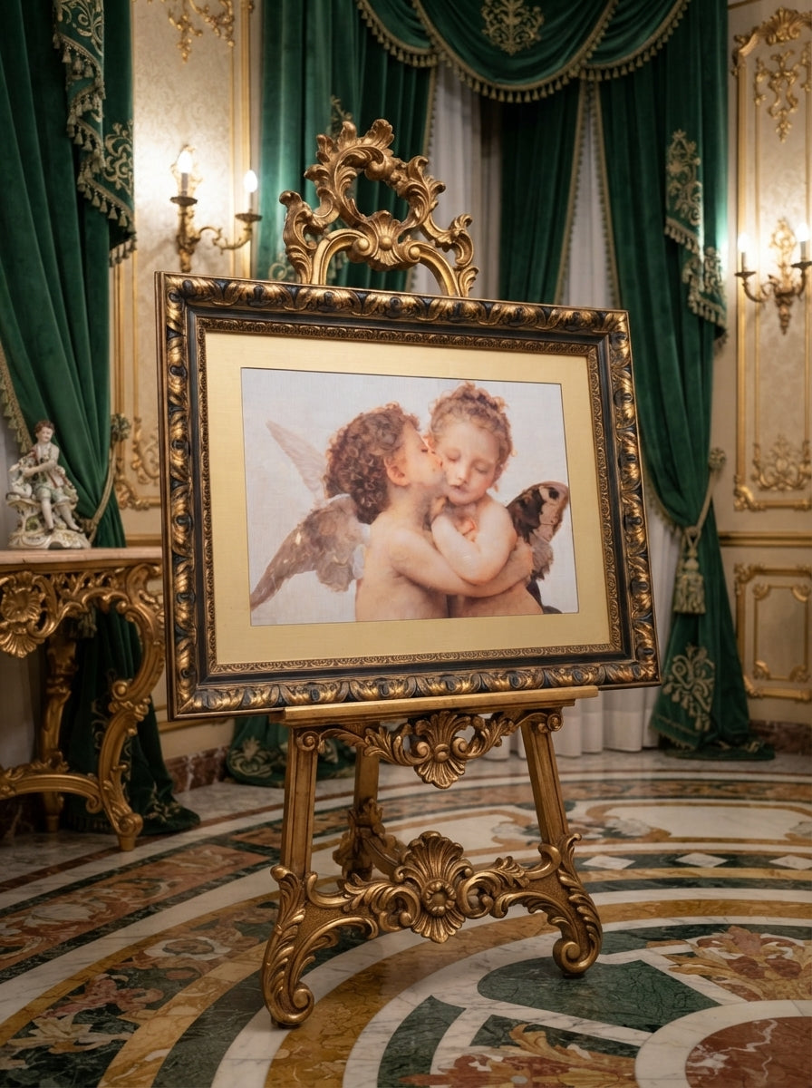 Litografia clasica de dos angelitos – Marco de madera tallada🖌️🎨👼