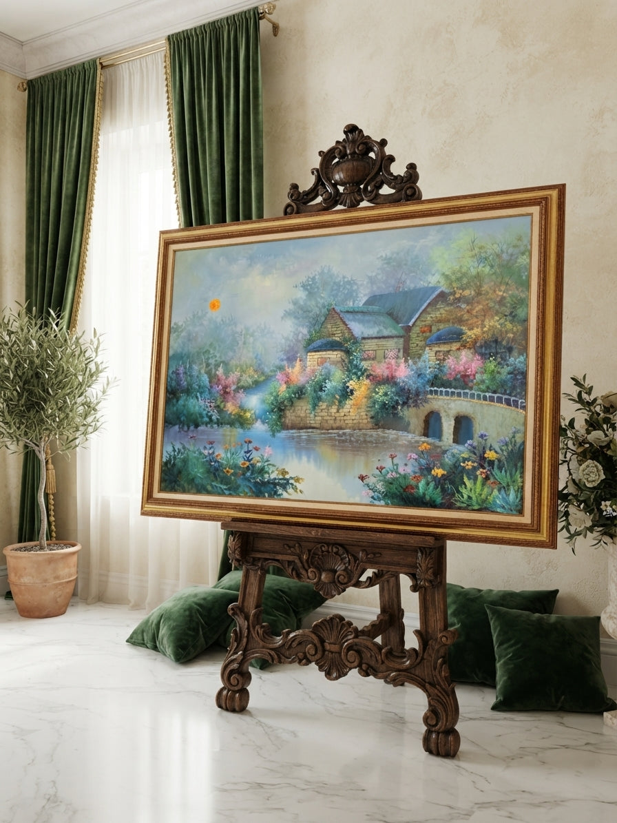 Cuadro de Paisaje con Casa Señorial – Pintura Original Firmada🌸🏛️🌸