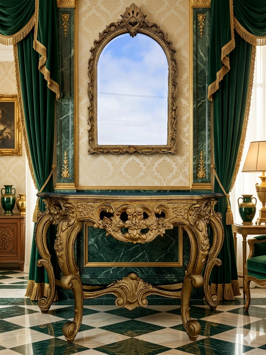Credenza with Mirror – Aged Gold 🪞🏛️🌿
