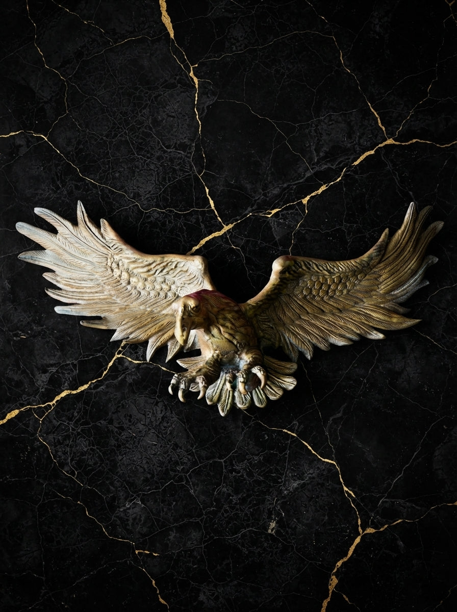 Escultura De Aguila Bronce Dorado Con Patina Verde🦅