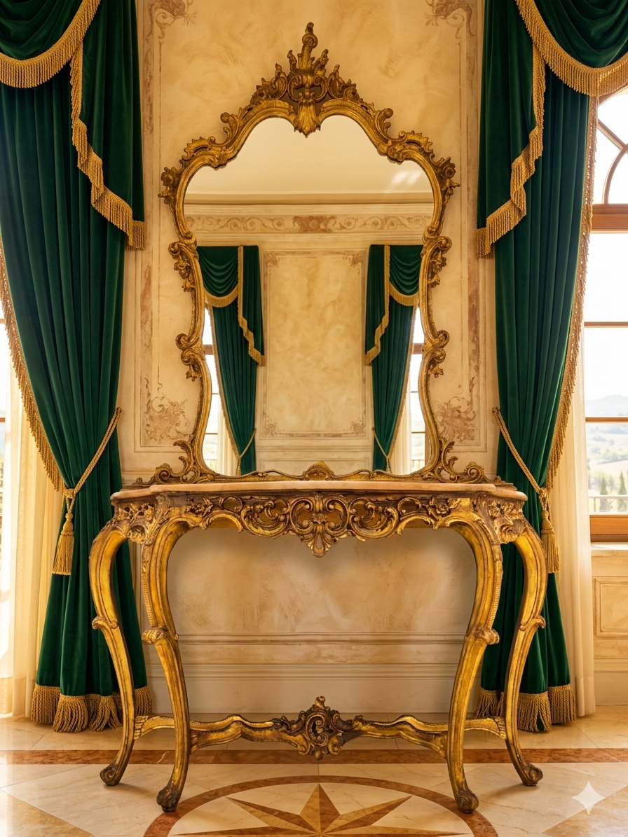 Italian Console Set with Marble Top and Mirror – Louis XV Style (1890–1919) 🌿🏛️🌿