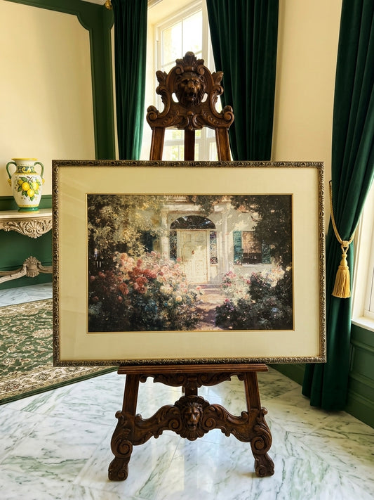 uadro al Oleo – Escena de Jardín con Entrada de Casa🌸🏛️🌸