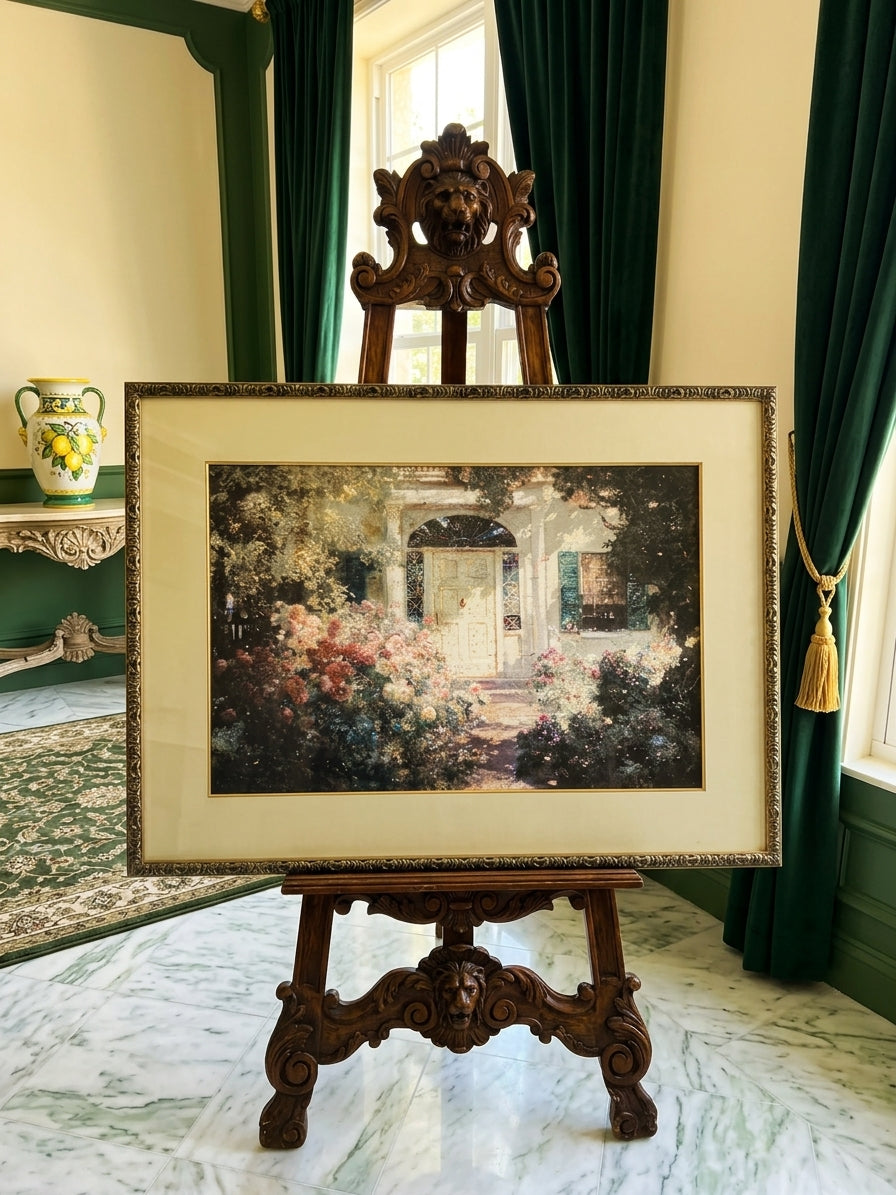 uadro al Oleo – Escena de Jardín con Entrada de Casa🌸🏛️🌸
