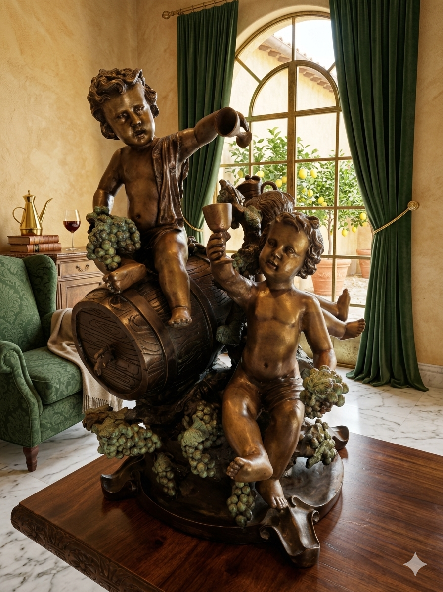 Bronze Sculpture with Bacchic Putti – A Celebration of Wine and Abundance 🌿🪙🍇