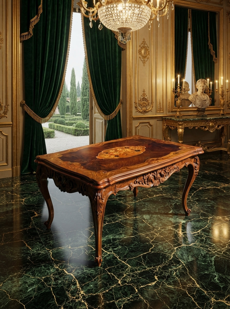 Mesa Antigua Con Incrustaciones En La Madera ✨