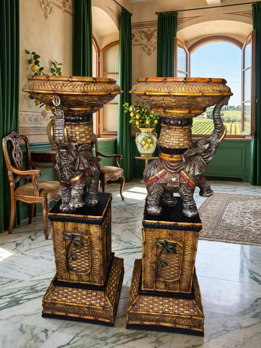 Par de Pedestales de Elefantes – Estilo Tropical Design Toscano 🌴🏛️🌹